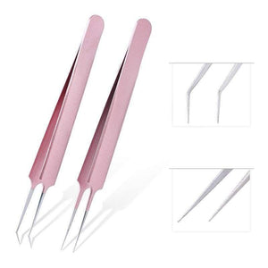 Planet Gates Thin tip pink TOP Quality Stainless Steel Tweezers Rainbow Color Straight Bend ESD Multifunction Eyelash Tweezers For Nail Sewing DIY