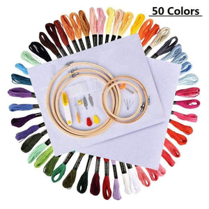 Planet Gates Thread (50 Colors) Embroidery Set Cross Stitch Embroidery Hoop Frame Sekin Punch Needle Thread Needlework Accessory Costura CrossStitch Sewing Tool