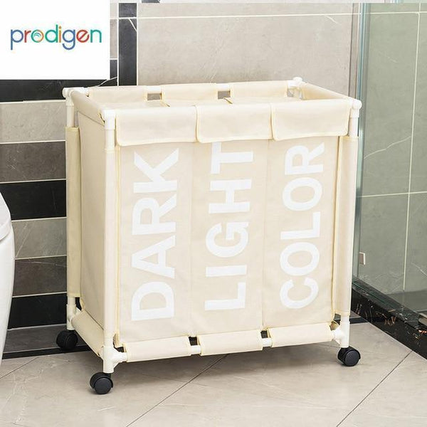 Planet Gates Three Grid Beige Laundry Basket Organizer 3 Grid Large Laundry Hamper Bin Waterproof Laundry Bags For Dirty Clothes Storage Box