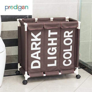 Planet Gates Three Grid Coffee Laundry Basket Organizer 3 Grid Large Laundry Hamper Bin Waterproof Laundry Bags For Dirty Clothes Storage Box