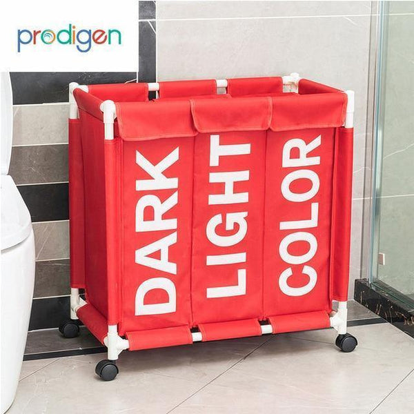 Planet Gates Three Grid Red Laundry Basket Organizer 3 Grid Large Laundry Hamper Bin Waterproof Laundry Bags For Dirty Clothes Storage Box