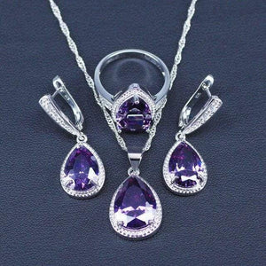 Planet Gates Three Piece 1 / 9 White And Sparkling Yellow Crystal Stone 925 Sterling Silver 3 Piece Big Water Drop Jewelry Sets For Women Party