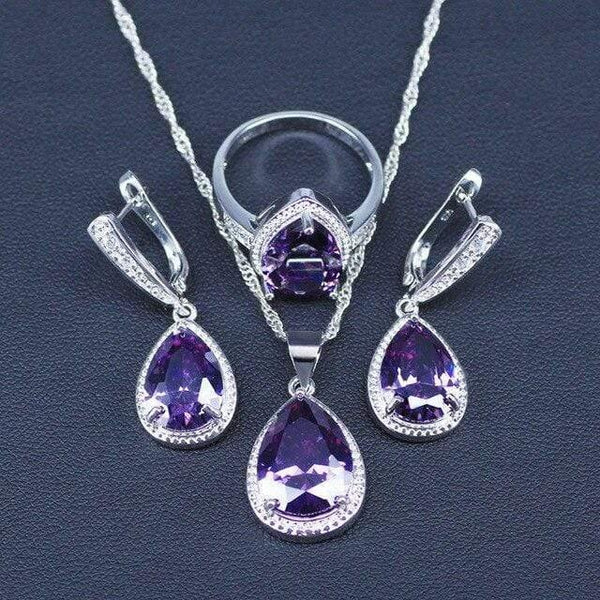 Planet Gates Three Piece 1 / 9 White And Sparkling Yellow Crystal Stone 925 Sterling Silver 3 Piece Big Water Drop Jewelry Sets For Women Party