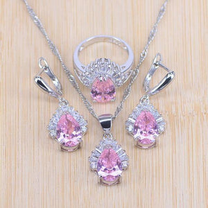 Planet Gates Three Piece / 10 Jewelry Sets Water Drop Cubic Zirconia CZ Stone 925 Sterling Silver Earrings Necklaces Rings Bracelet Set