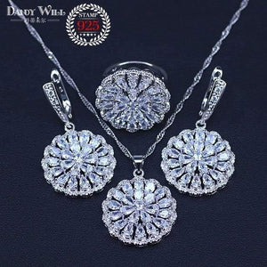 Planet Gates Three Piece / 6 Women White Zircon Silver 925 Jewelry Sets Bracelets Pendant Necklace Rings Earrings With Stones Set Jewelery