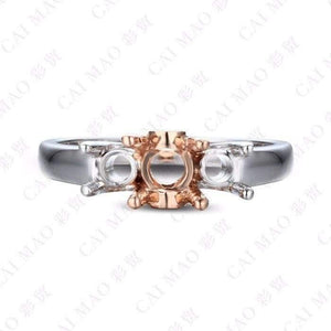 Planet Gates Three Stones Round cut Semi Mount Diamond Ring Settings 14k Rose Gold Gemstone Engagement Ring Fine Jewelry