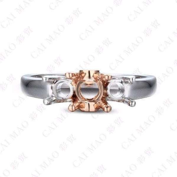 Planet Gates Three Stones Round cut Semi Mount Diamond Ring Settings 14k Rose Gold Gemstone Engagement Ring Fine Jewelry