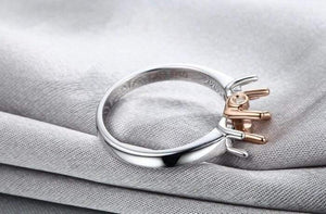 Planet Gates Three Stones Round cut Semi Mount Diamond Ring Settings 14k Rose Gold Gemstone Engagement Ring Fine Jewelry