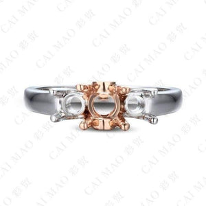 Planet Gates Three Stones Round cut Semi Mount Diamond Ring Settings 14k Rose Gold Gemstone Engagement Ring Fine Jewelry