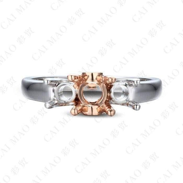Planet Gates Three Stones Round cut Semi Mount Diamond Ring Settings 14k Rose Gold Gemstone Engagement Ring Fine Jewelry