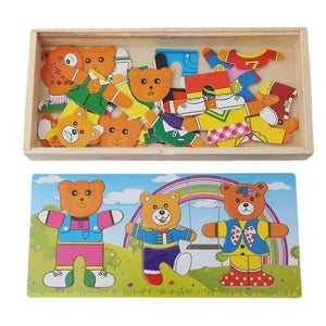 Planet Gates thress bears Wooden Puzzle Set Baby Educational Toys Bear Changing Clothes Puzzles Kids Children's Wooden Toy Free Shipping