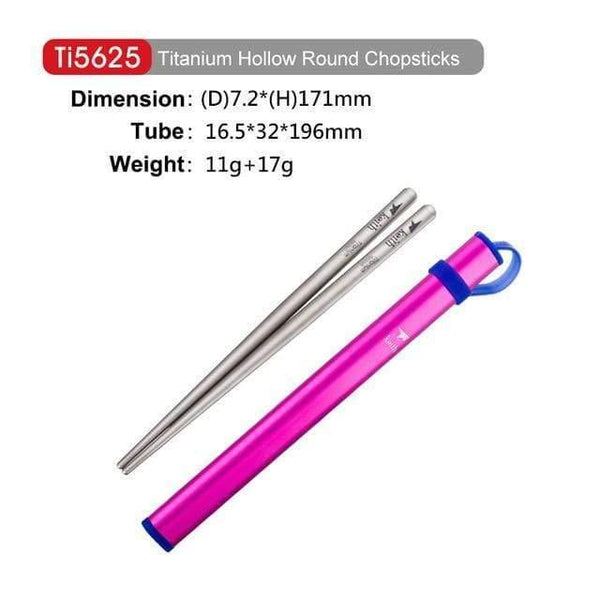 Planet Gates Ti5625-kid-pink Outdoor Titanium Round Square Chopsticks With Aluminum Tube Cover Camping Picnic Travel Children Tableware Cutlery Ti5822