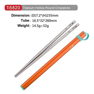 Planet Gates Ti5820-round-orange Outdoor Titanium Round Square Chopsticks With Aluminum Tube Cover Camping Picnic Travel Children Tableware Cutlery Ti5822