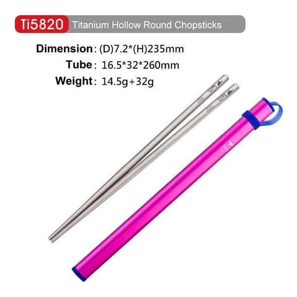 Planet Gates Ti5820-round-pink Outdoor Titanium Round Square Chopsticks With Aluminum Tube Cover Camping Picnic Travel Children Tableware Cutlery Ti5822