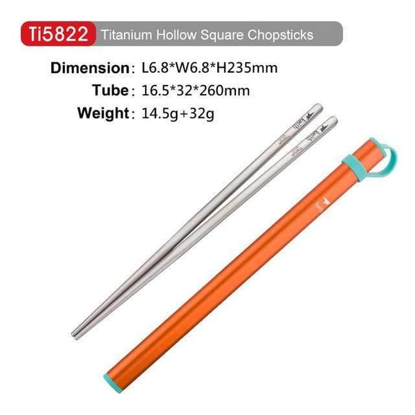 Planet Gates Ti5822-square-orange Outdoor Titanium Round Square Chopsticks With Aluminum Tube Cover Camping Picnic Travel Children Tableware Cutlery Ti5822