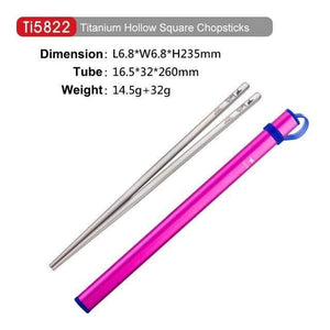 Planet Gates Ti5822-square-pink Outdoor Titanium Round Square Chopsticks With Aluminum Tube Cover Camping Picnic Travel Children Tableware Cutlery Ti5822