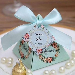 Planet Gates Tiffany with names / 72 x 72 x 80 mm 50 pcs Free Shipping Pink/ Purple/ Tiffany Blue Floral Pyramid Wedding Favor Candy Boxes Bridal Shower Party Paper Gift Box