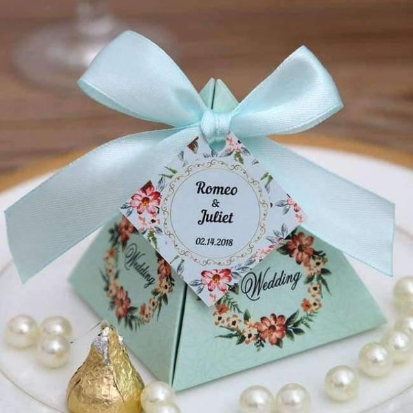 Planet Gates Tiffany with names / 72 x 72 x 80 mm 50 pcs Free Shipping Pink/ Purple/ Tiffany Blue Floral Pyramid Wedding Favor Candy Boxes Bridal Shower Party Paper Gift Box