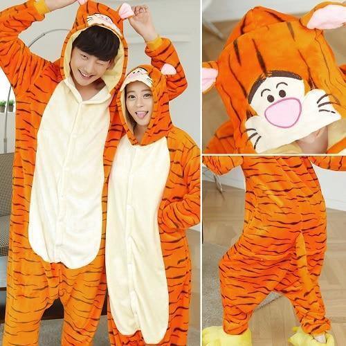 Planet Gates tiger / S Animal Pajamas Flannel Winter Women Men Unicorn Stitch Panda Pikachu Onesie Sleep lounge Sleepwear