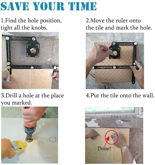 Planet Gates Tile Hole Locator Adjustable Tool Masonry Glass Fixed Angle Measuring Ruler Universal Angular Template Izer 4/6/12 Slides/Fold