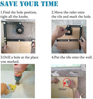 Planet Gates Tile Hole Locator Adjustable Tool Masonry Glass Fixed Angle Measuring Ruler Universal Angular Template Izer 4/6/12 Slides/Fold