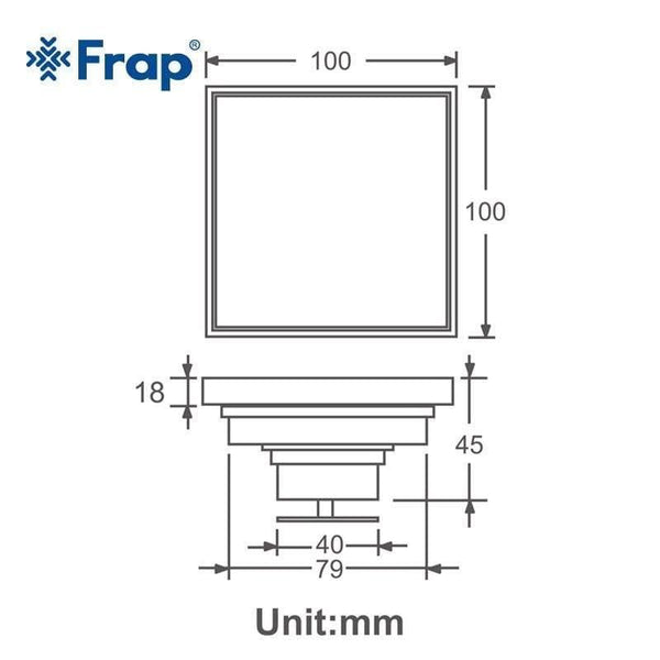 Planet Gates Tile Insert Square Floor Drain Bathroom Invisible 10cm*10cm Brushed Modern Design Deodorizing Bathroom Floor Drain Y38107 (Y38107)