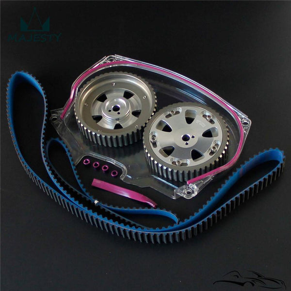 Planet Gates Timing Belt Cover +Cam Pulley w/ Belt For Lancer Evolution 4G63 EVO 4 5 6 7 8