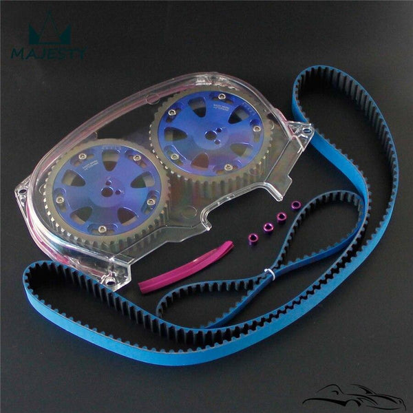 Planet Gates Timing Belt Cover +Cam Pulley w/ Belt For Lancer Evolution 4G63 EVO 4 5 6 7 8