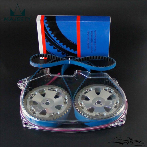 Planet Gates Timing Belt Cover +Cam Pulley w/ Belt For Lancer Evolution 4G63 EVO 4 5 6 7 8