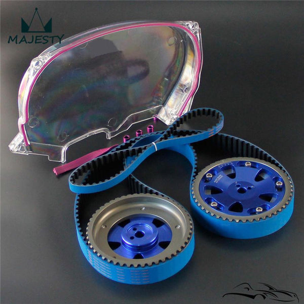 Planet Gates Timing Belt Cover +Cam Pulley w/ Belt For Lancer Evolution 4G63 EVO 4 5 6 7 8