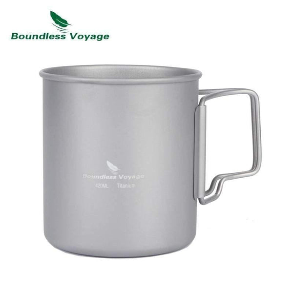 Planet Gates Titanium Cup with Foldable Handle Outdoor Camping Water Mug Tableware only 72g 14.3oz/420ml