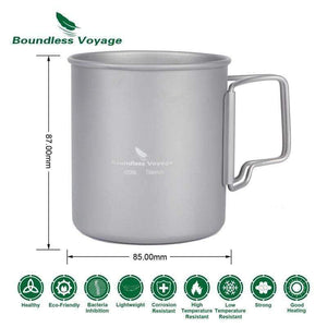 Planet Gates Titanium Cup with Foldable Handle Outdoor Camping Water Mug Tableware only 72g 14.3oz/420ml