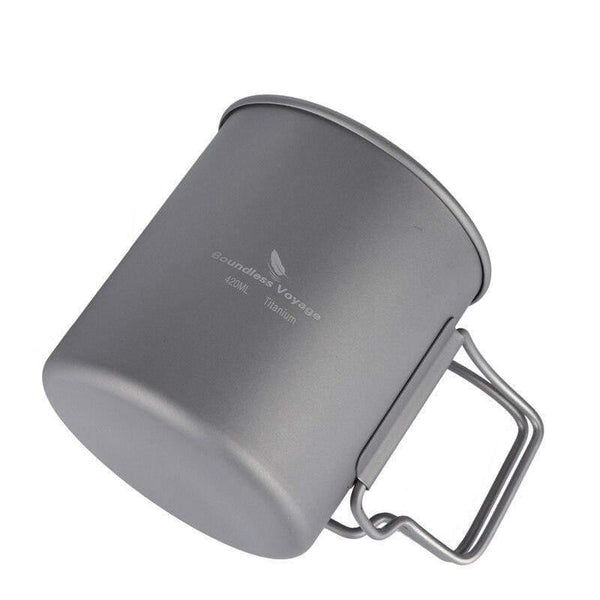 Planet Gates Titanium Cup with Foldable Handle Outdoor Camping Water Mug Tableware only 72g 14.3oz/420ml