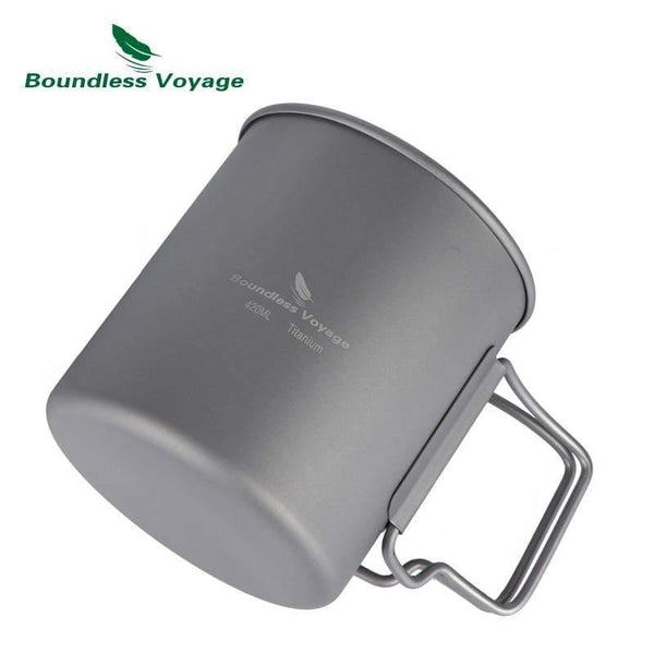 Planet Gates Titanium Cup with Foldable Handle Outdoor Camping Water Mug Tableware only 72g 14.3oz/420ml