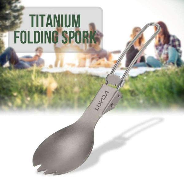 Planet Gates Titanium Folding Spork Spoon Titanium Camping Cookware Fold Flatware Lightweight Handle For Picnic Outdoor Camping Travel