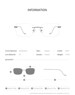 Planet Gates Titanium Glasses Frame Men 2020 New Women Rimless Prescription Square Eyeglasses Frames Myopia Optical Eyewear 8559