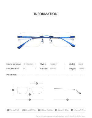 Planet Gates Titanium Glasses Frame Men Rimless Prescription Square Eyeglasses 2021 Women Frameless Myopia Optical Eyewear 8555