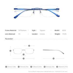 Planet Gates Titanium Glasses Frame Men Rimless Prescription Square Eyeglasses 2021 Women Frameless Myopia Optical Eyewear 8555
