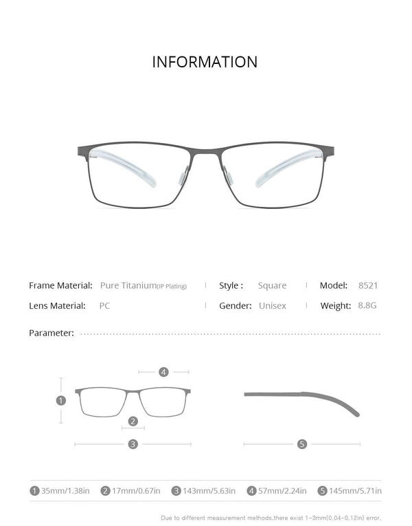 Planet Gates Titanium Glasses Frame Men Square Myopia Optical Prescription Eyeglass Frame Man 2020 Antiskid Silicone Eyewear 8521