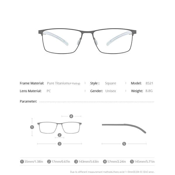 Planet Gates Titanium Glasses Frame Men Square Myopia Optical Prescription Eyeglass Frame Man 2020 Antiskid Silicone Eyewear 8521