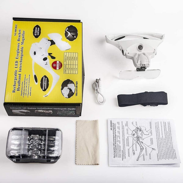 Planet Gates TKDMR USB Rechargeabl Head Mounted Binocular Eyewear Loupe Magnifier with 3LED Illuminated Headband Magnifying Glass For Reading