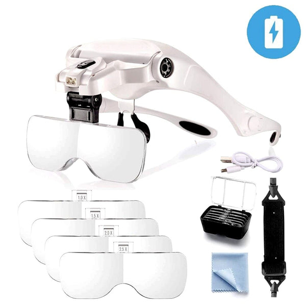 Planet Gates TKDMR USB Rechargeabl Head Mounted Binocular Eyewear Loupe Magnifier with 3LED Illuminated Headband Magnifying Glass For Reading