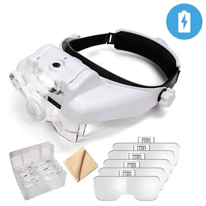 Planet Gates TKDMR USB Rechargeabl Head Mounted Binocular Eyewear Loupe Magnifier with 3LED Illuminated Headband Magnifying Glass For Reading