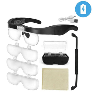 Planet Gates TKDMR USB Rechargeabl Head Mounted Binocular Eyewear Loupe Magnifier with 3LED Illuminated Headband Magnifying Glass For Reading