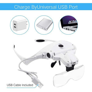 Planet Gates TKDMR USB Rechargeabl Head Mounted Binocular Eyewear Loupe Magnifier with 3LED Illuminated Headband Magnifying Glass For Reading