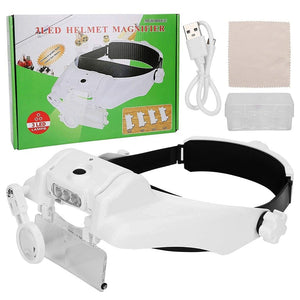 Planet Gates TKDMR USB Rechargeabl Head Mounted Binocular Eyewear Loupe Magnifier with 3LED Illuminated Headband Magnifying Glass For Reading