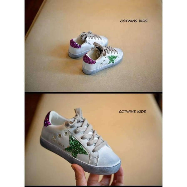 Planet Gates Toddler Fashion Sport Lace-Up Shoe Baby Girl Kid Glitter Sneaker Children Pu Leather Breathable Trainer F1830