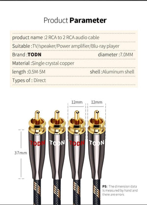 Planet Gates TODN 1 Pair RCA Cable 99.999% OCC Stereo RCA Cable High-performance Premium Hi-Fi Audio 2RCA to 2RCA Mixer Interconnect Cable