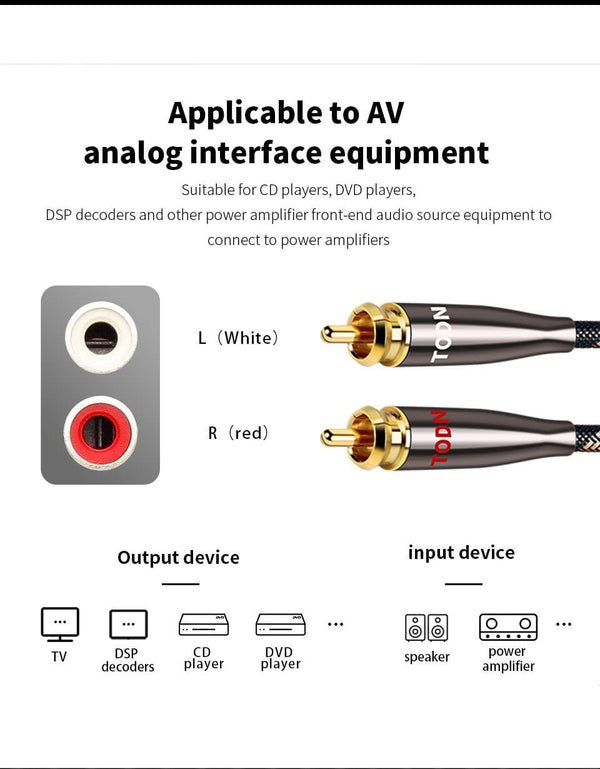 Planet Gates TODN 1 Pair RCA Cable 99.999% OCC Stereo RCA Cable High-performance Premium Hi-Fi Audio 2RCA to 2RCA Mixer Interconnect Cable