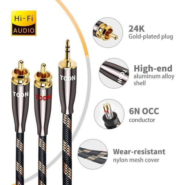 Planet Gates TODN RCA Cable HiFi Stereo 3.5mm to 2RCA Audio Cable AUX RCA Jack 3.5 for Amplifiers Audio Home Theater Cable RCA TO